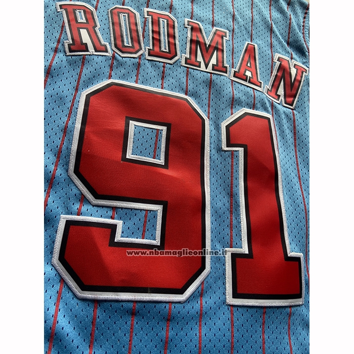 Maglia Chicago Bulls Dennis Rodman No 91 Mitchell & Ness 1996-97 Blu